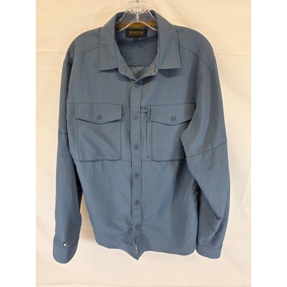 Brothers Sons Men M Blue Gray Long Sleeve Ventilated Fishing Hiking Shirt Pocket